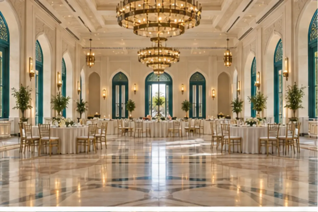 Darbar Hall with modern chandeliers
