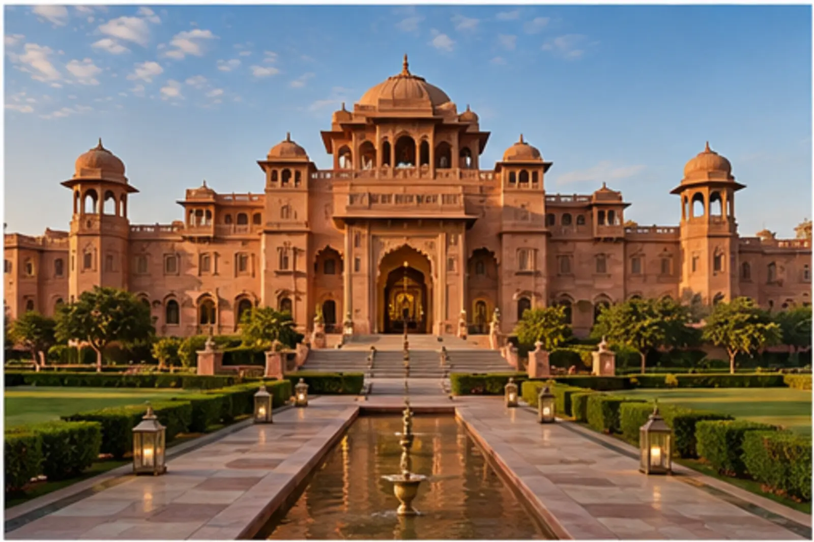 The Sandstone Palace façade at golden hour